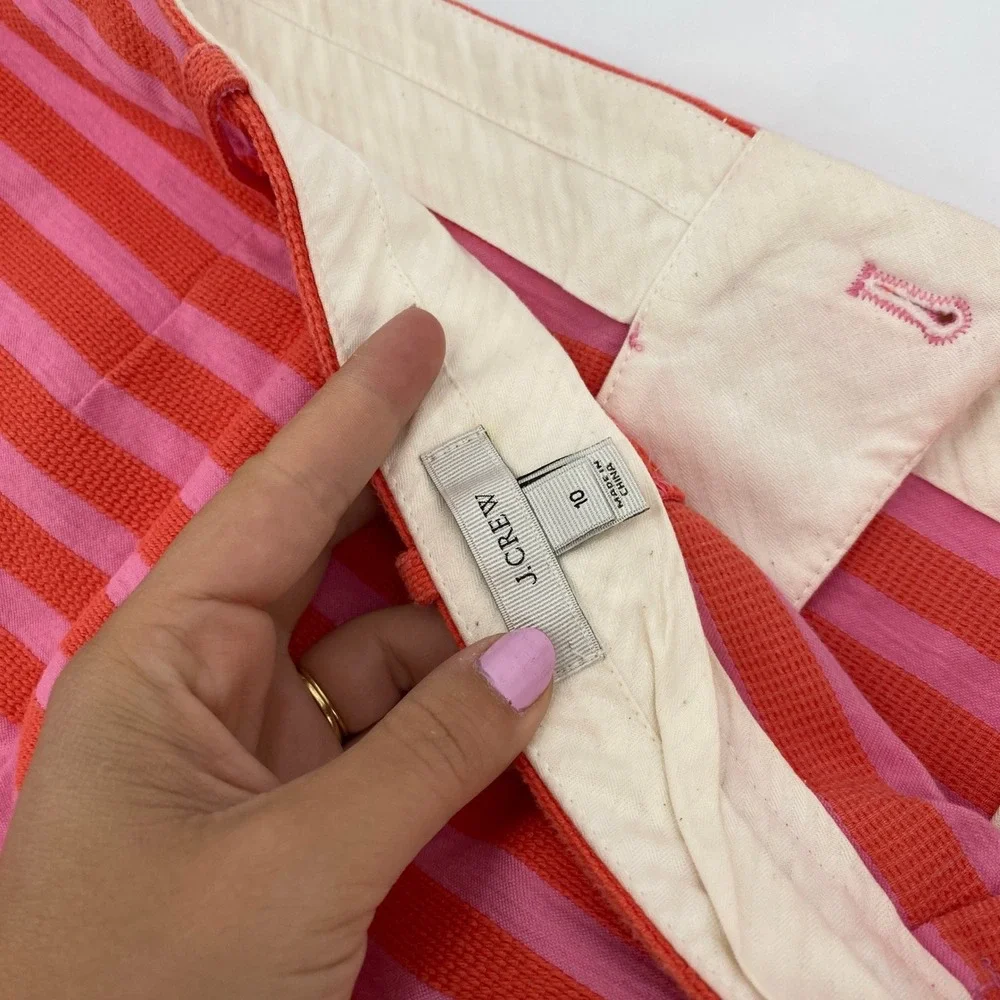 J. Crew Skirt Womens 10 Pink Orange Striped Cotton Blend Mini Skirt